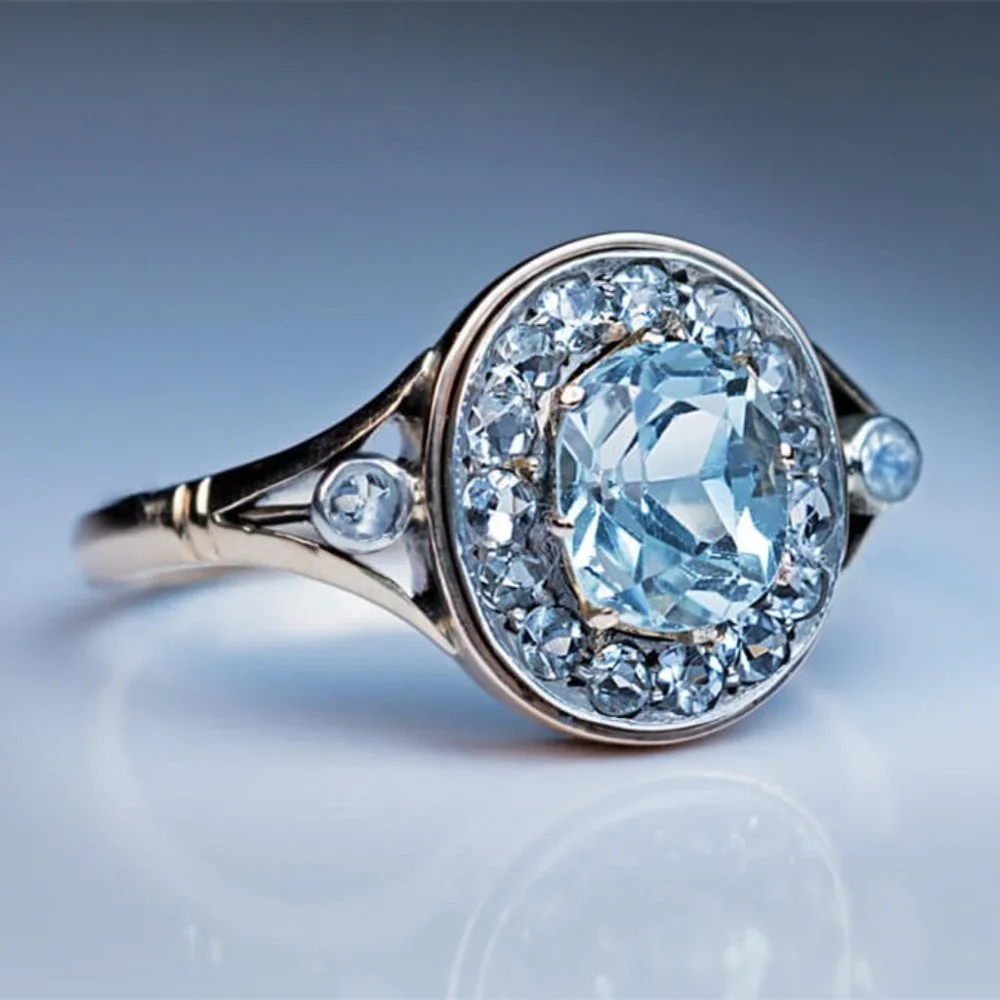 🎁 Refine Oval Pure Blue Zircon Silver Elegant Rings for Women, PD674